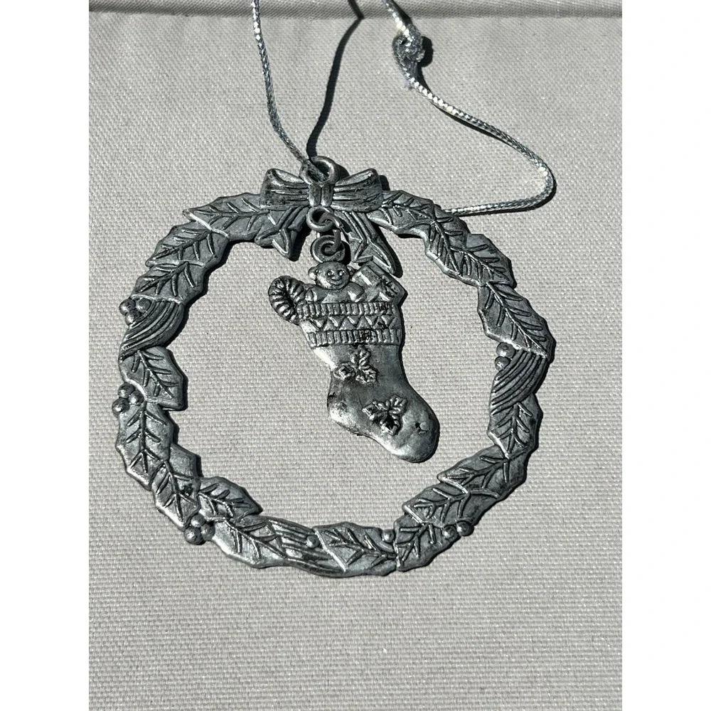 Vtg Pewter Christmas Ornaments 6 Round Cat Horse Angel Snowman Stocking Santa‎